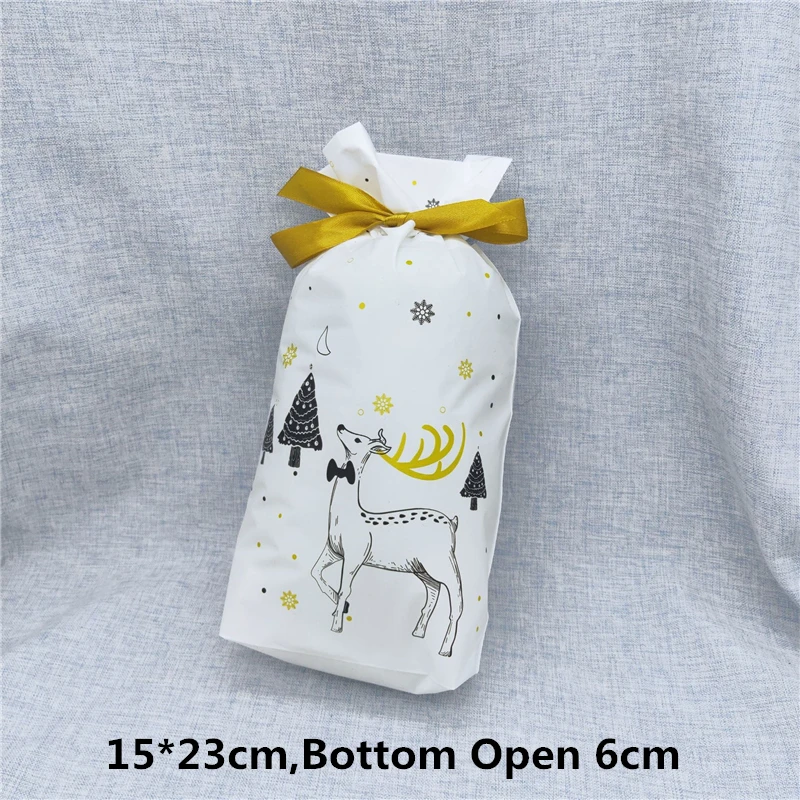 White Elk 15x23cm 5/10 шт. Веселый Рождественский подарок сумки с рождественскими конфетами, шоколадное печенье сумки Санта Клаус елка Упакованные мешоки с год - Цвет: White Elk 15x23cm