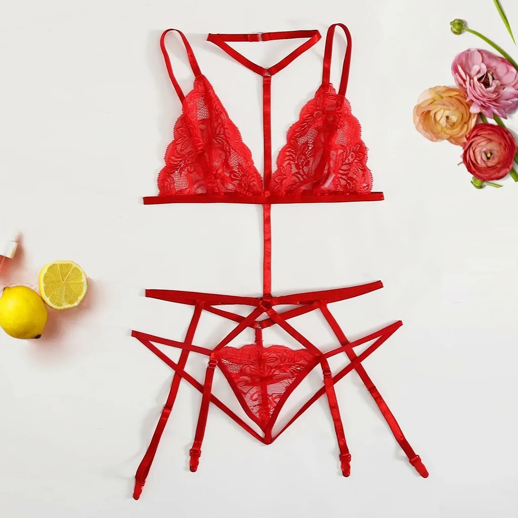 Красный сексуальный женский прозрачный комплект нижнего белья 2020 летний