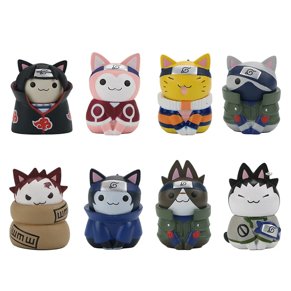 

8PCS/Set Anime Cat NARUTO Figures PVC Q Version Doll Gaara Kakashi Action Figure Room Decoration Cartoon Kawaii Boy Toy Kid Gift