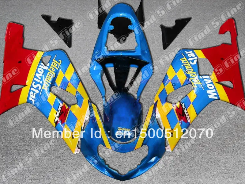 

blue yellow red black for GSXR600 GSXR750 01 02 03 GSX-R600 GSX-R750 01-03 GSXR 600 750 2001 2002 2003 2001-2003 ABS fairing kit
