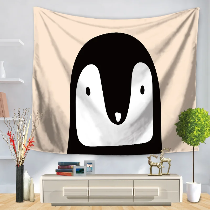 Мультяшный большой головы Рыба Медведь Пингвин гобелен настенный гобелены