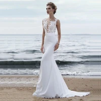 luojo mermaid wedding dresses for women elegant sleeveless lace chiffon beach bridal gown robe mariee vestido de novia customize