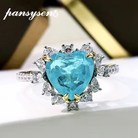 pansysen luxury heart cut solid 925 sterling silver paraiba tourmaline created moissanite gemstone engagement ring women jewelry