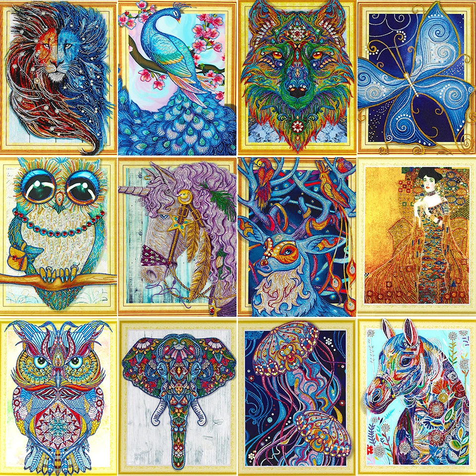 

DIY 5D Special-shaped Diamond Painting Animals Lion Owl Cross Stitch Kit Full Embroidery Mosaic Art Picture of Rhinestones Decor