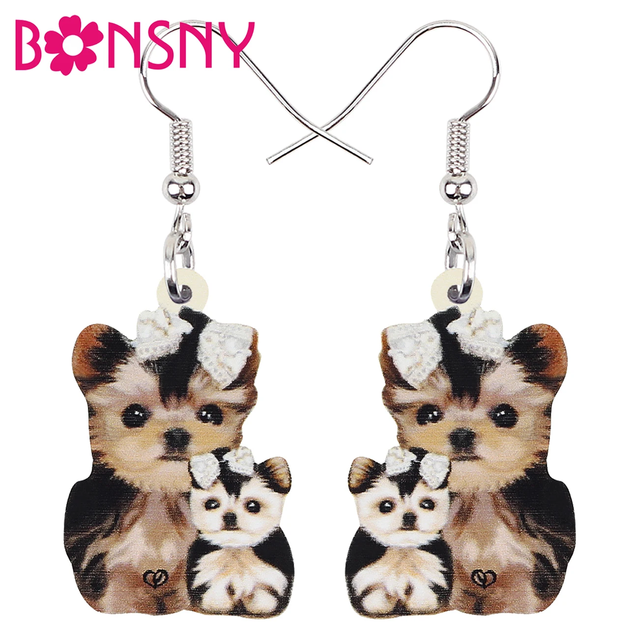 

BONSNY Acrylic Mother's Day Yorkshire Terrier Dogs Earrings Long Drop Dangle Novelty Pets Jewelry For Girl Women Teens Gift