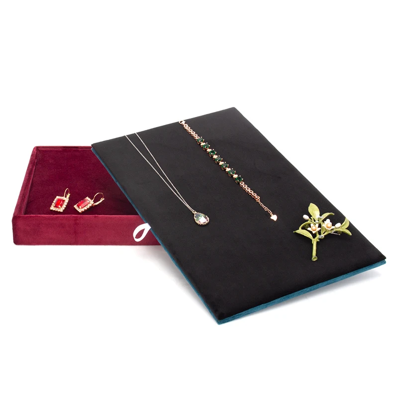 4PCS Velvet Double Sided Jewelry Empty Plate Femal Earring Pendent Bracelet Watches Display Jewellery Organizer Trays