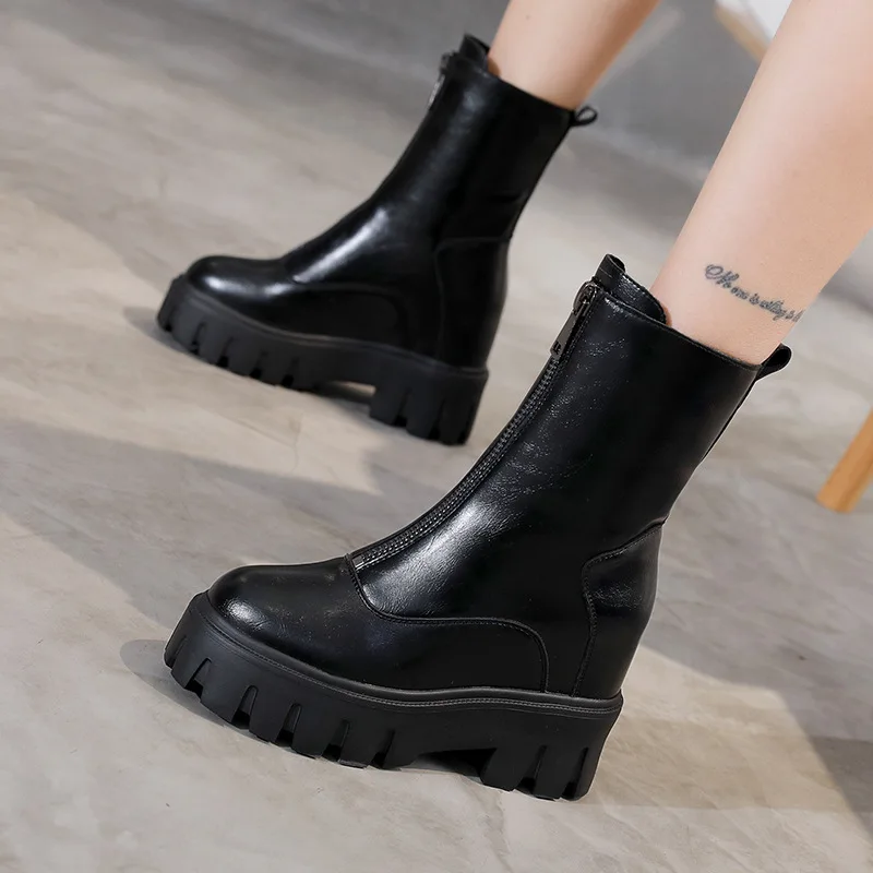 

single 2021 boot British style women's front zipper inside boots autumn high bottom spring and autumn short boots muffin