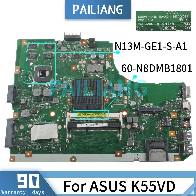 Parpailiang-placa-mãe para Laptop Asus K55vd Rev: 3.0 Flash Ddr3 Testada Placa-mãe para notebook
