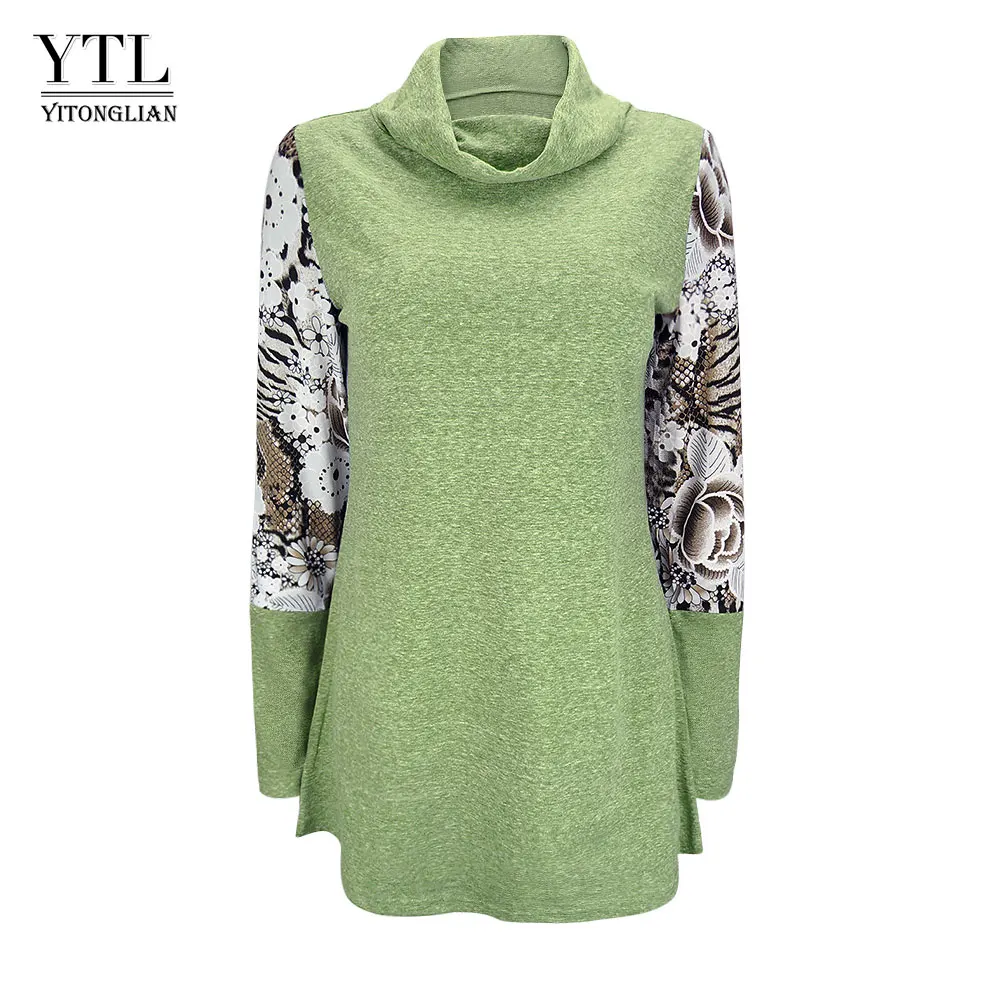 Green YTL Женские топы с длинным рукавом, водолазки, пуловер для девушек, для осени и зимы, с принтом, пэчворк, свободная многослойная туника, топ, футболка, H258 - Цвет: Green