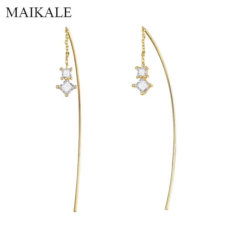 Женские длинные серьги MAIKALE простые квадратные капельки с цирконием Золотые