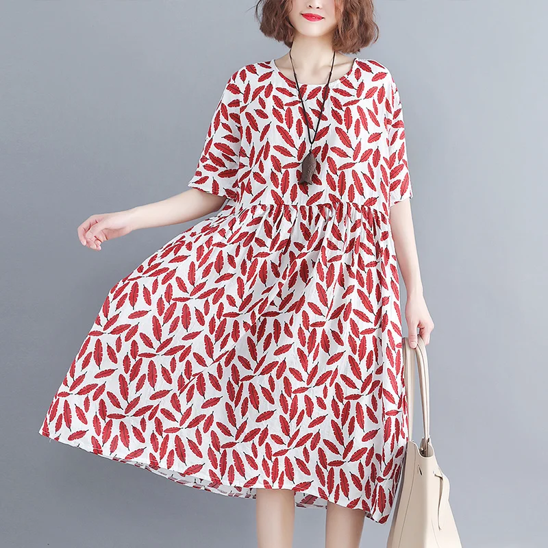 Женское винтажное платье из хлопка и льна свободное ТРАПЕЦИЕВИДНОЕ ПЛАТЬЕ с