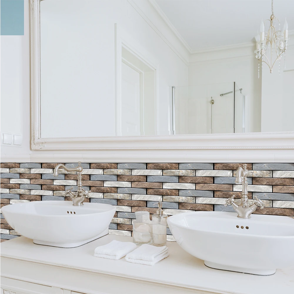 

3D Self-adhesive Sticker Mosaic Decor Peel PVC Tiles Bathroom Wallpaper Waterproof KitchenLiving Room Ecorative Wall Sticker