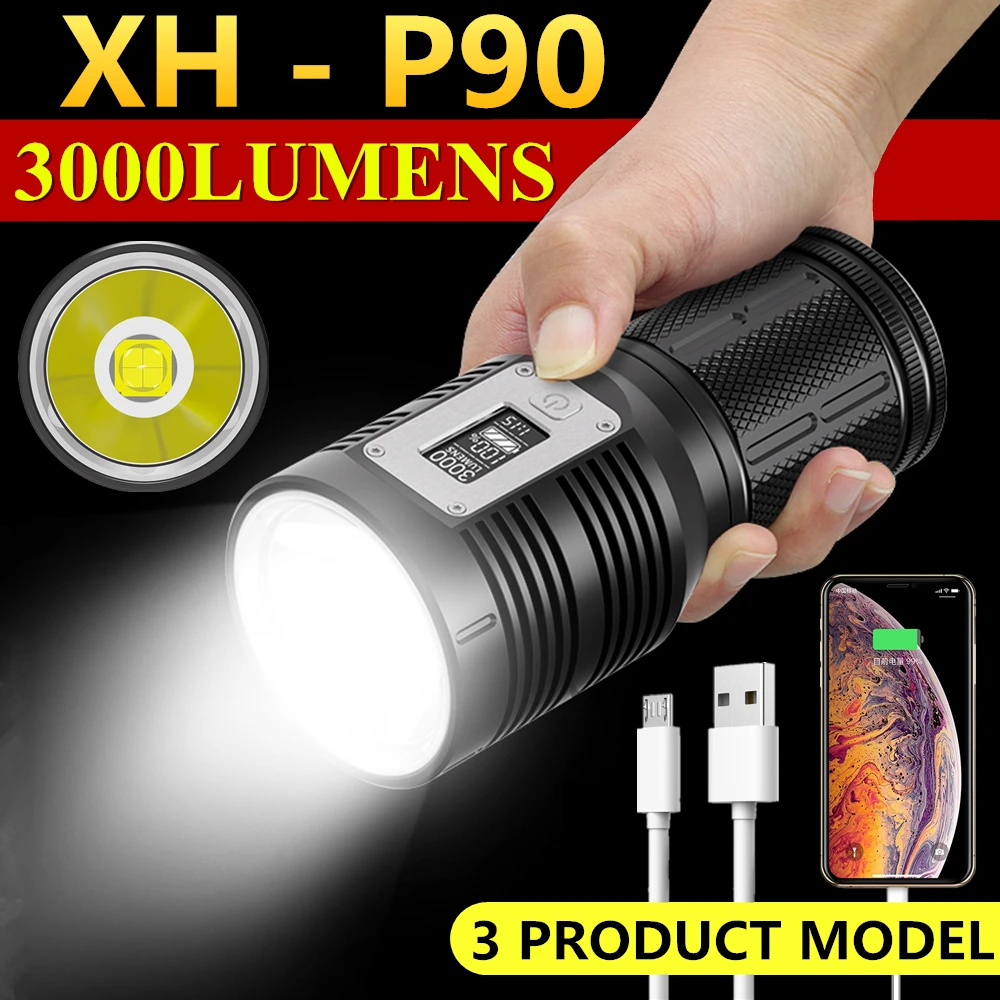 

Мощный охотничий светодиодный Мощный яркий фонарик XHP90, встроенный 18650 USB-зарядка, лм, наружное освещение для кемпинга, тактический фонарь