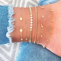 6pcsset bohemia multilayer beads anklet fashion sequins star ankle bracelets gold thick chain anklets foot leg chain jewelry