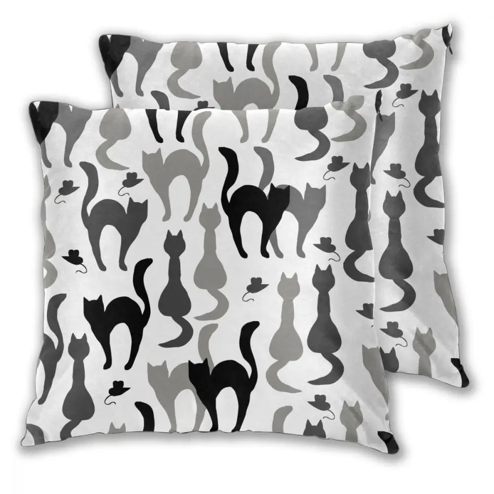 Квадратные декоративные диванные подушки силуэты кошек и мышей наволочки для