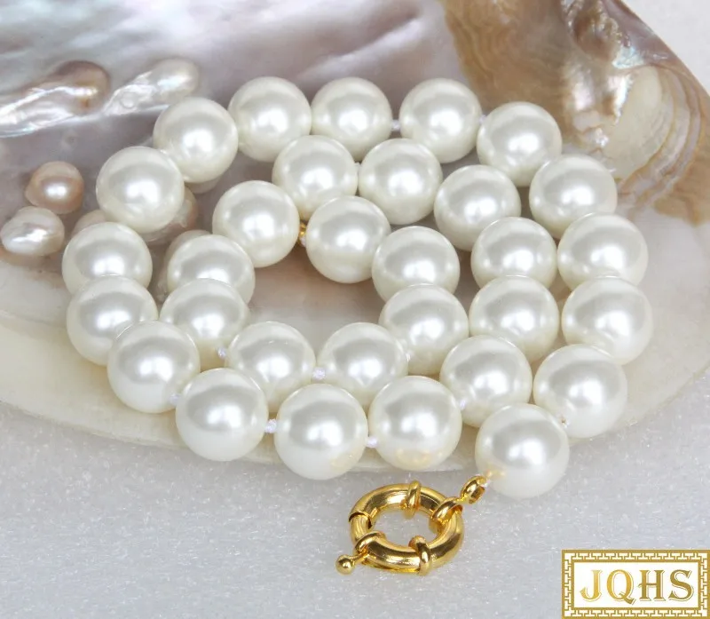 

JQHS AAA 18" 14mm White South Sea Shell Pearls Necklace 18KGP Clasp J13148