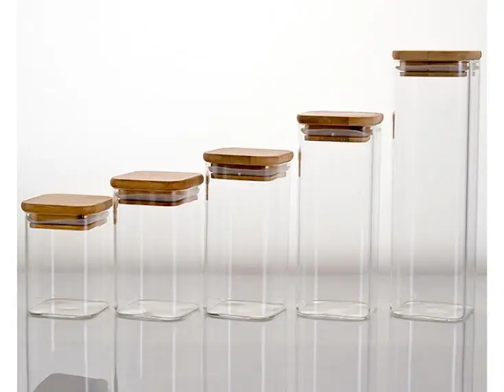 1 шт. Квадратный Контейнер для хранения продуктов Бамбуковая крышка герметичный