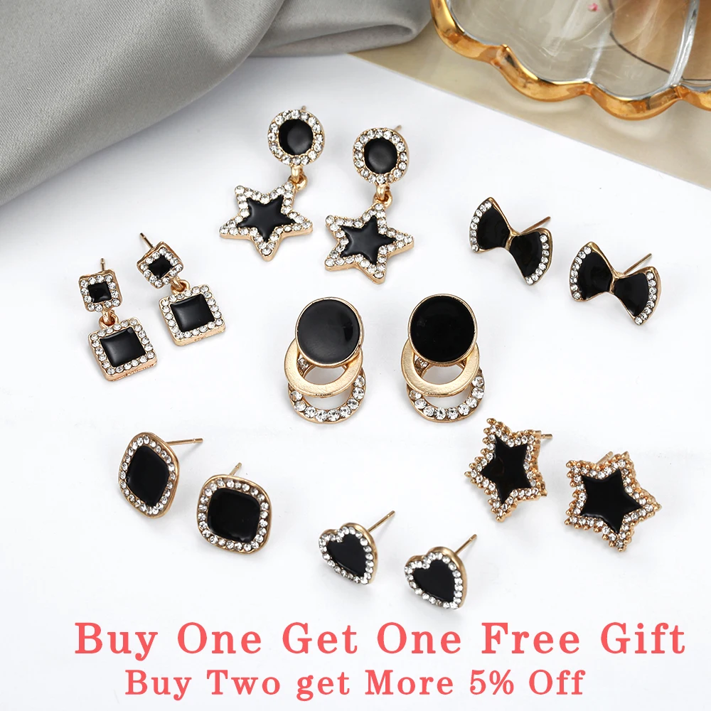 Новинка 2019 корейские серьги гвоздики с бантом черные звезды в форме сердца для