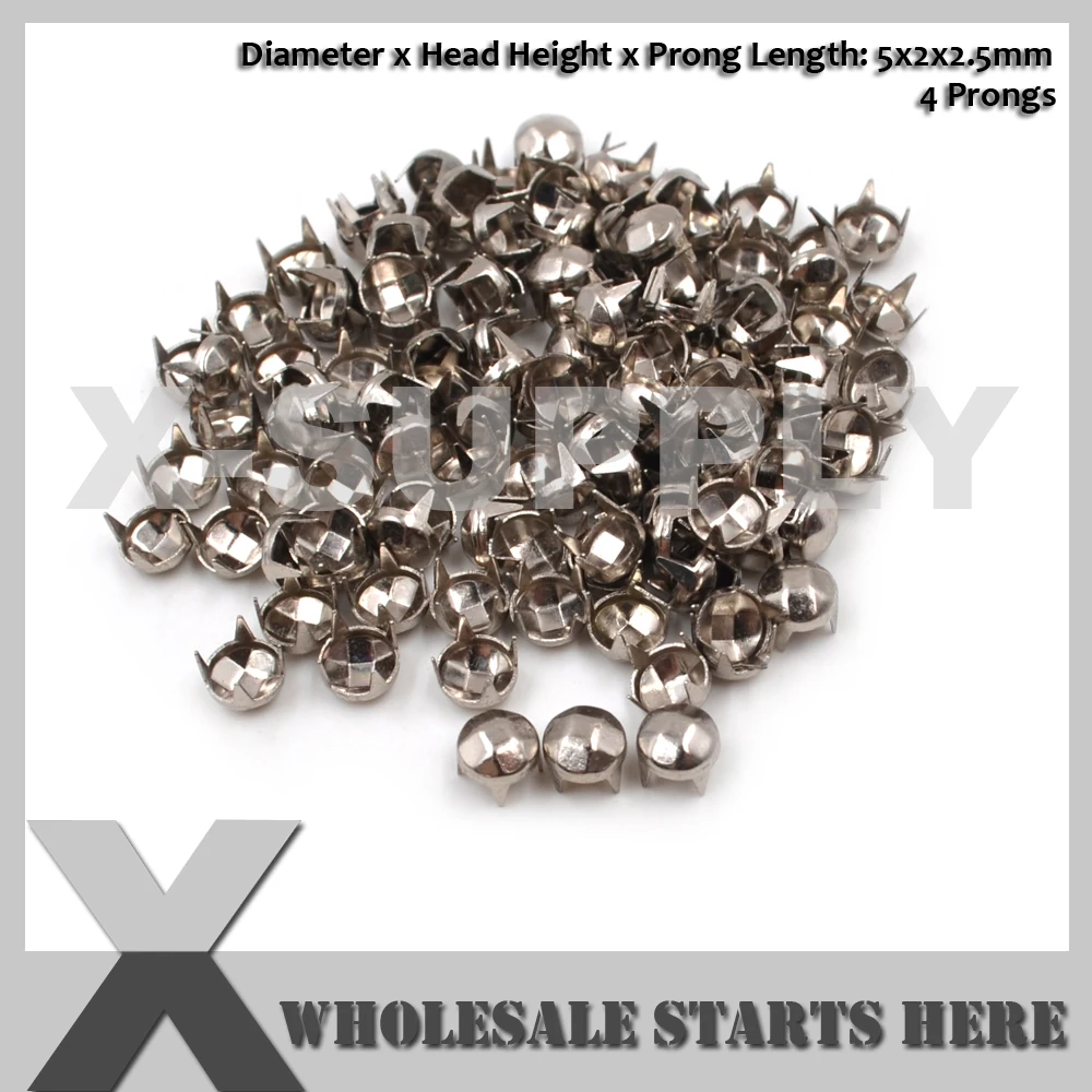 5mm Small Round Faceted Prong Rivet Studs With 4 Prongs for Leather Jacket,Belt,Shoe,DIY Dog Collars
