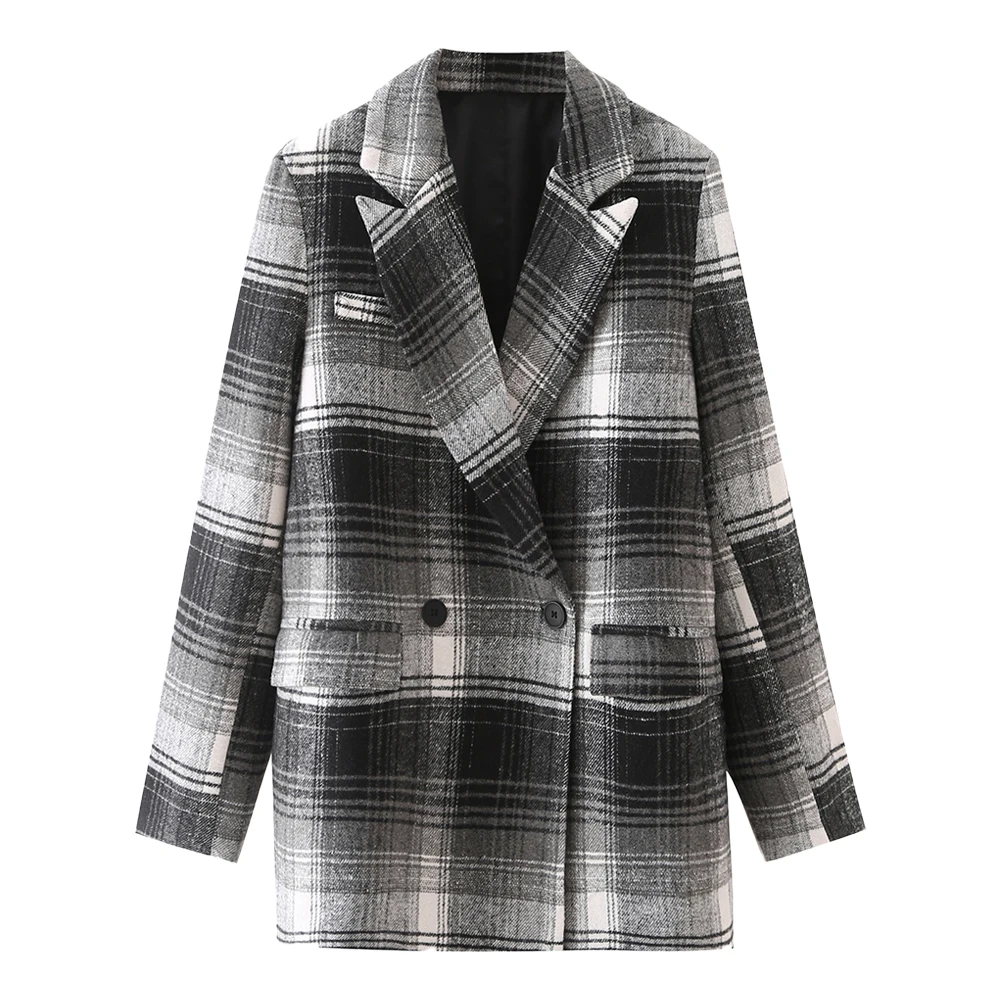 

Women's Retro Check Pattern Classic Jacket Harajuku Street Wear Fashion Suit Winter Wear Women's Loose Casual Chic Lapel Daily