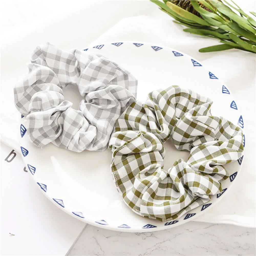

Fashion Printed Plaid Ponytail Holder Scrunchies Ring Elastic Hair Tie Hair Holder Rope for Women & Girl