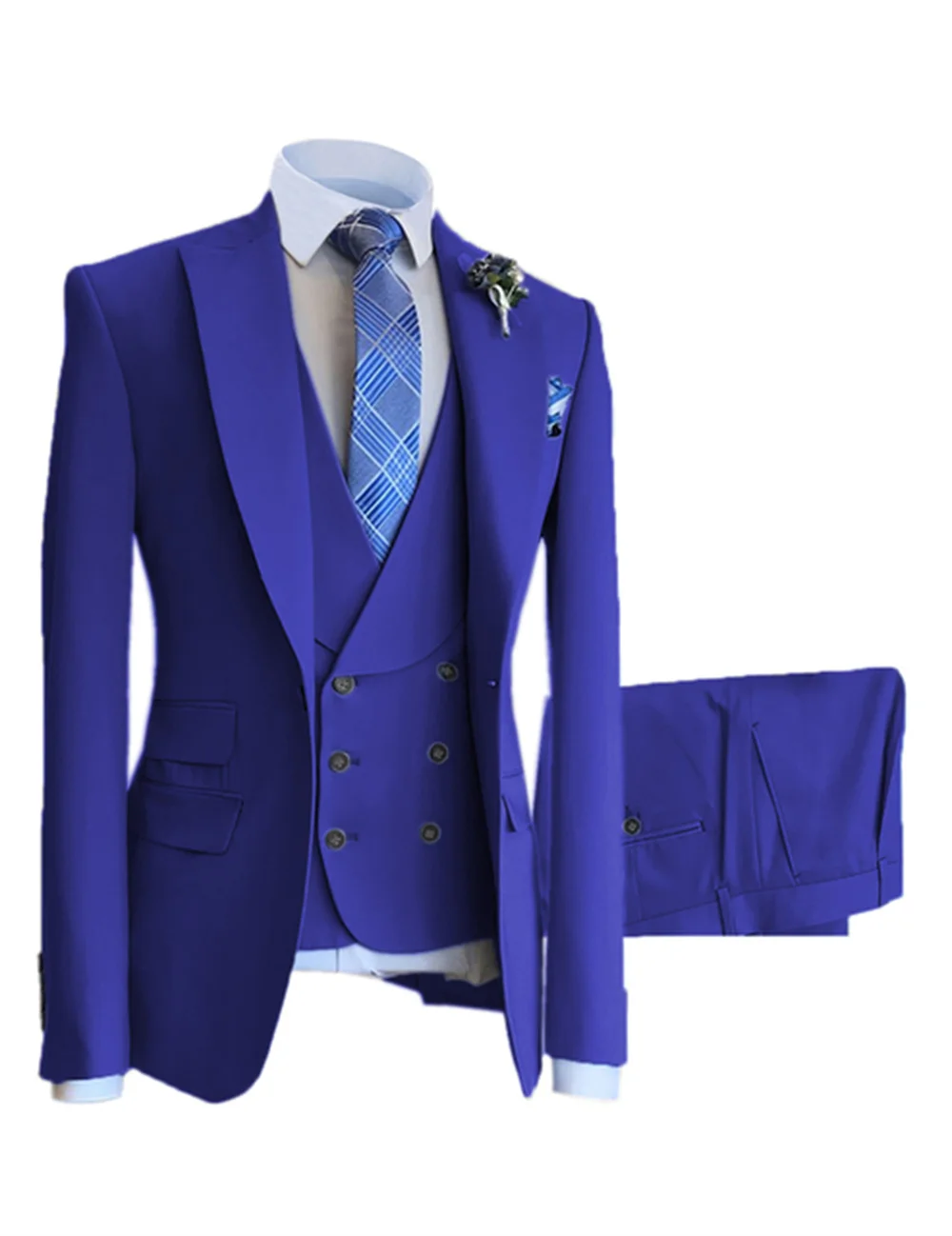 

Мужской деловой костюм из трех предметов, синий двубортный костюм для встреч вечерние вечеринок, свадеб, торжественных случаев, индивидуал...