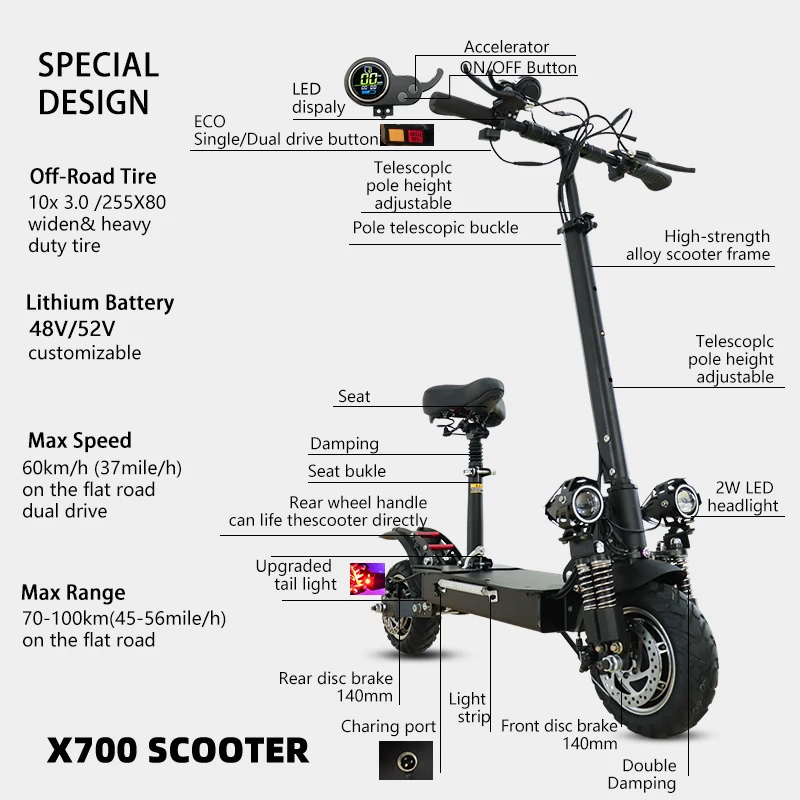 Складной электрический скутер для взрослых 2000 Вт 75 км/ч|Электросамокаты| |