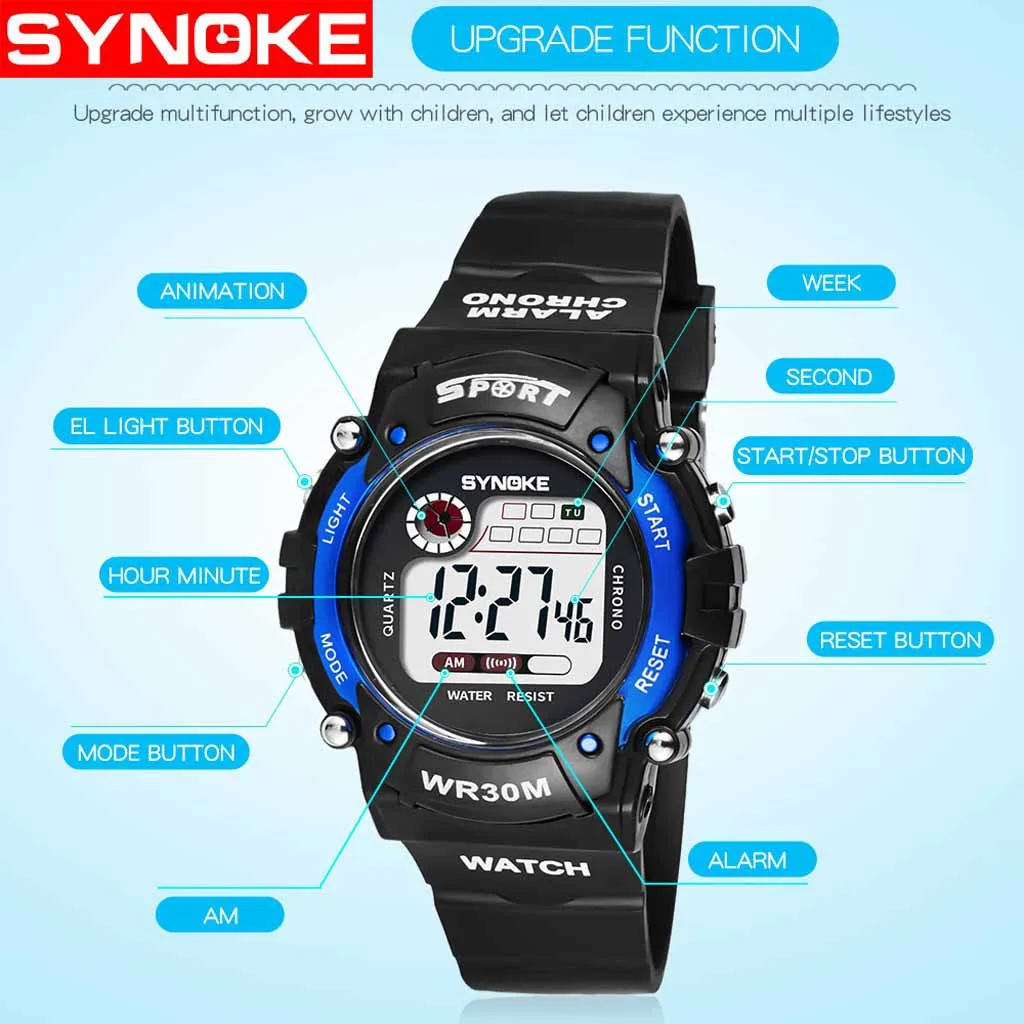 

2020 Luminous Waterproof Multifunctional Children Student Electronic Watch Multifunction Watch F5