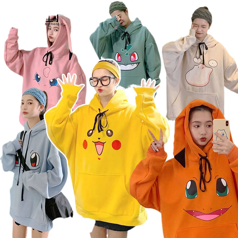 

Pokemon Pikachu Kawaii Plus Velvet Fleece Sweater Japanese Anime Hooded Mid-Length Couple Hooded Sweater Plus Velvet Thickening