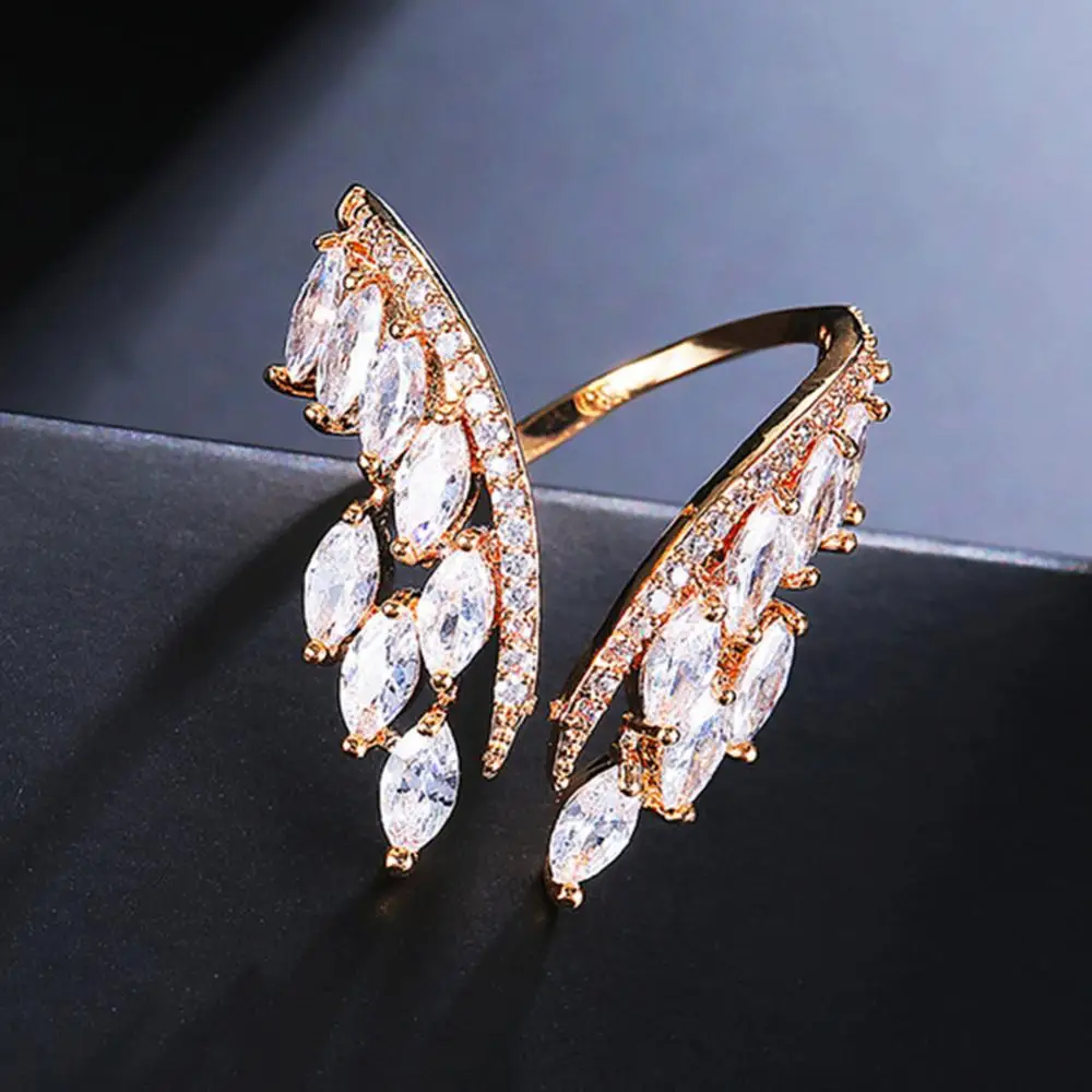 

Fashion Women Cubic Zirconia Inlaid Open Finger Ring Adjustable Jewelry Gift