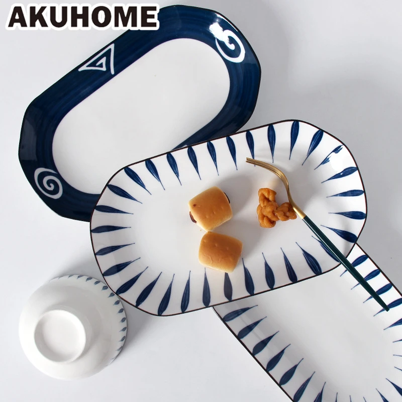 

Ceramic Plates Long Fish Dishes Japanese Style Dinnerware Creative Dish New Steamed Fish Dish Domestic Household Tableware