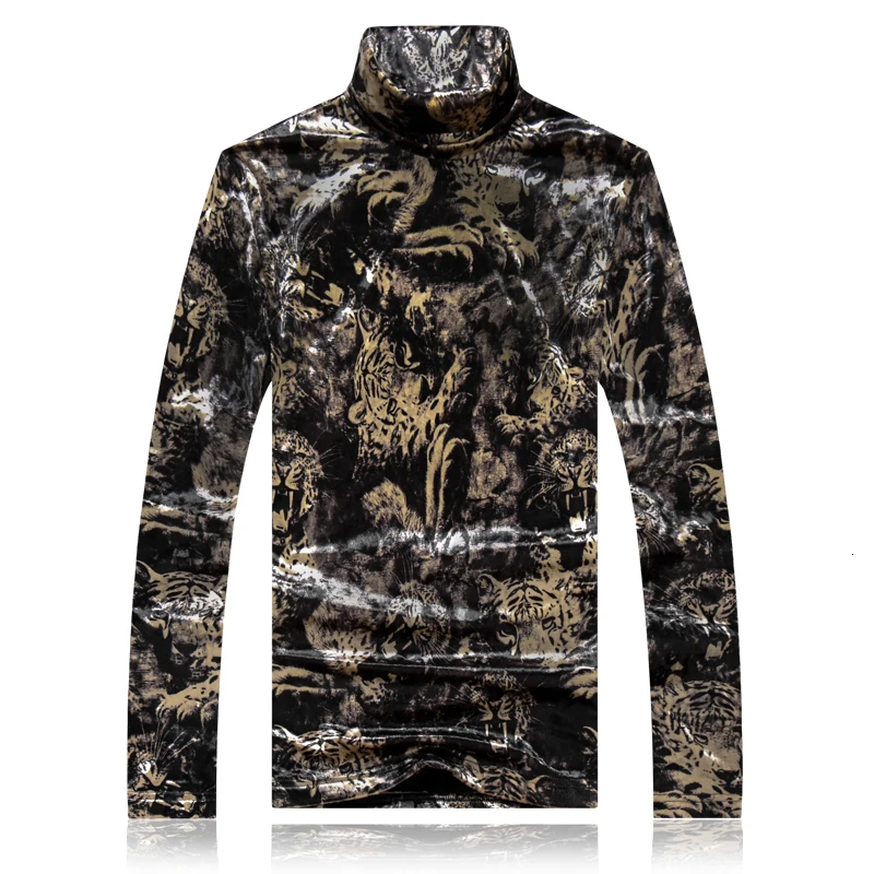 Vintage Shirts Animal Pattern High-end Luxury Long-sleeved Autumn 2020 Quality Velvet Soft Elastic T Shirt Men | Мужская одежда