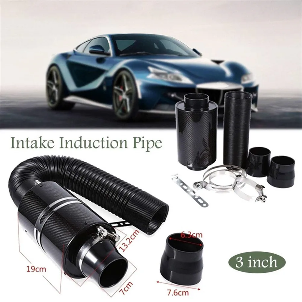

For Ram Filter Box Cold Air Intake Bellows System 3" Carbon Fiber Car Induction Ram Cold Air Filter Enclosed Intake Hose Kit