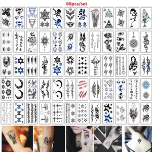 60 шт.компл. Временные татуировки Totem Wolf Dragon временные фальшивые татуировки для мужчин женщин мужчин руки тело татуаж мужской временной татуаж