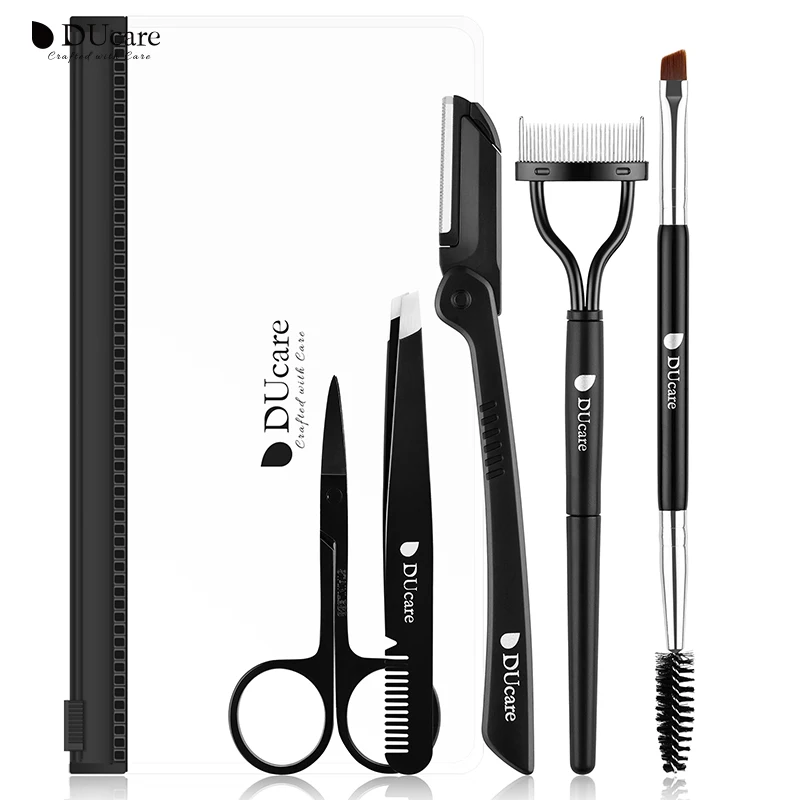 

DUcare Eyebrow Kit 5 in 1with Duo Eyebrow Brush Spoolie Eyelash Comb Curlers Folding Eyebrow Razor Tweezers Scissors Face Razors