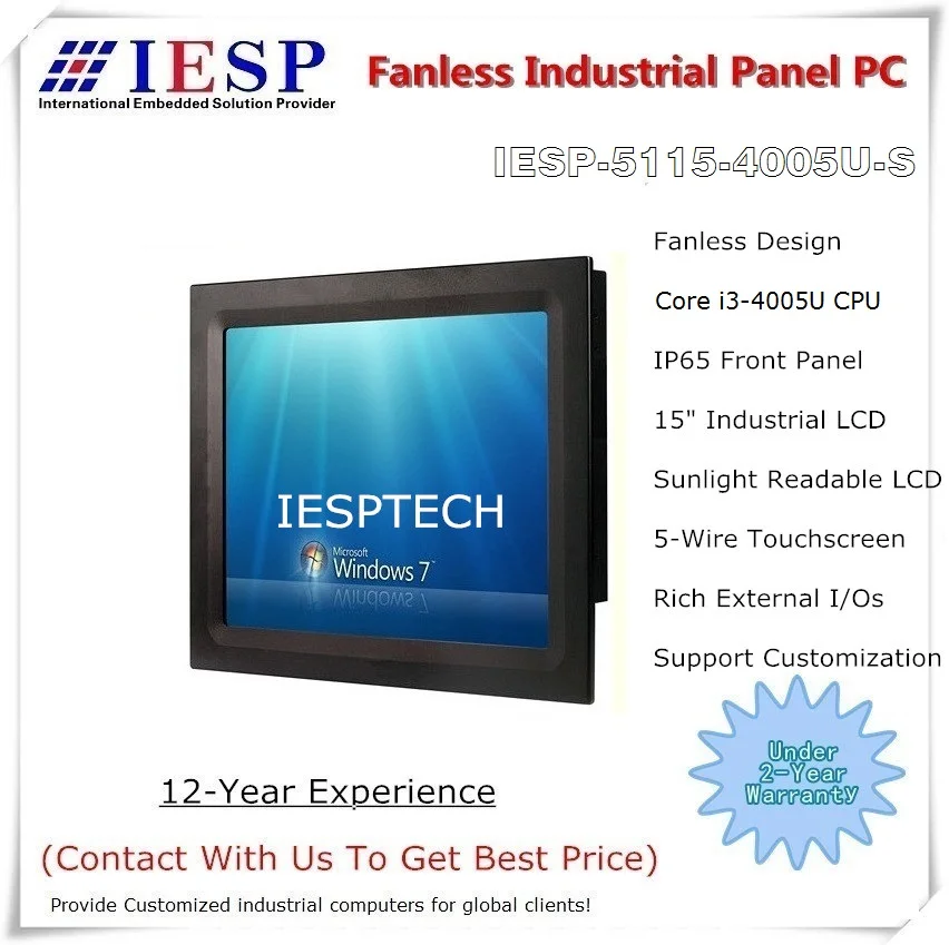 

15 inch industrial panel pc, sunlight readable LCD, i3-4005U CPU, 4GB RAM/500GB HDD,2COM/4USB,15 inch fanless panel pc