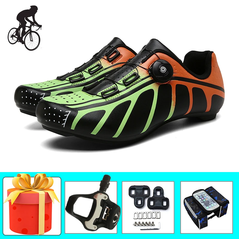 

Cycling Sneakers Road Men Sapatilha Ciclismo Breathable Self-locking Triathlon Riding Bicycle Footwear Add Pedals Road Flat Shoe