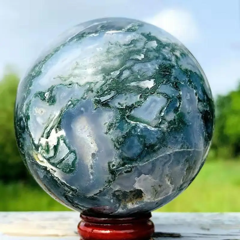 Esfera de ágata musgo Natural, cristal de cuarzo, mineral de roca, Reiki, curación