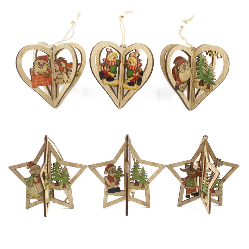 Украшения для рождественской елки 3D Звезда деревянные DIY Подвески украшения