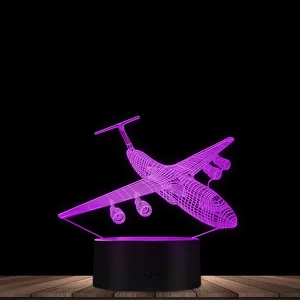 3d-эффект дизайн самолета Оптическая иллюзия Новинка светильник пилот подарок для мужчин капитан самолет влюбленный современный декор настольная лампа