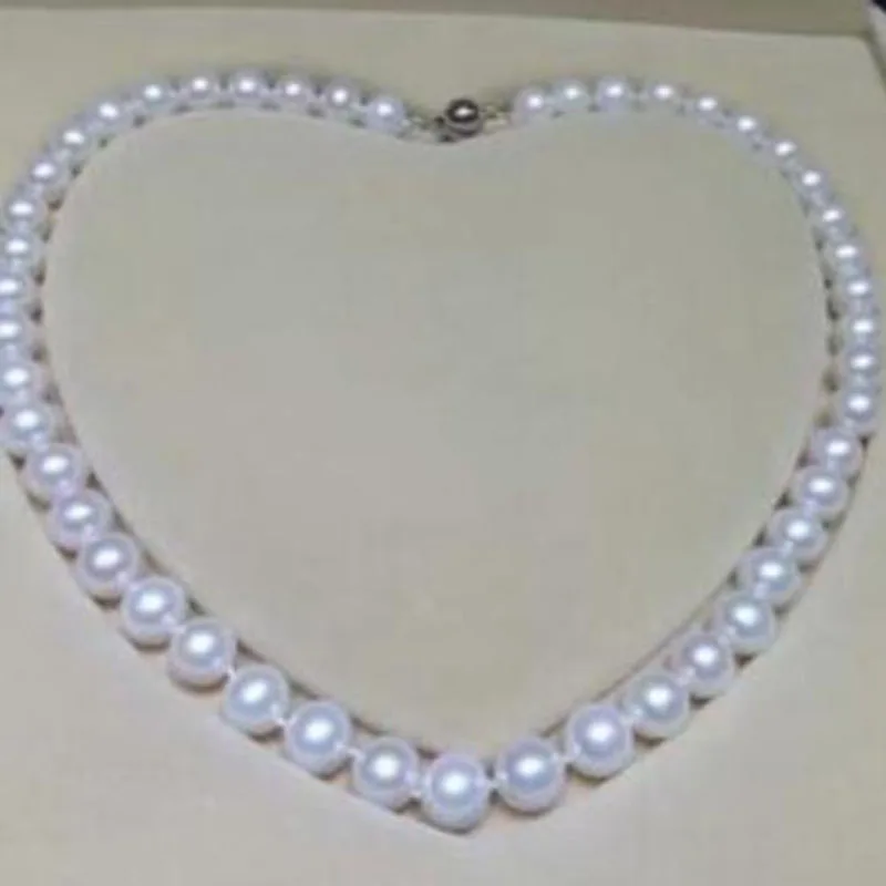 

free shipping round natural 9-10mm south seas white pearl necklace