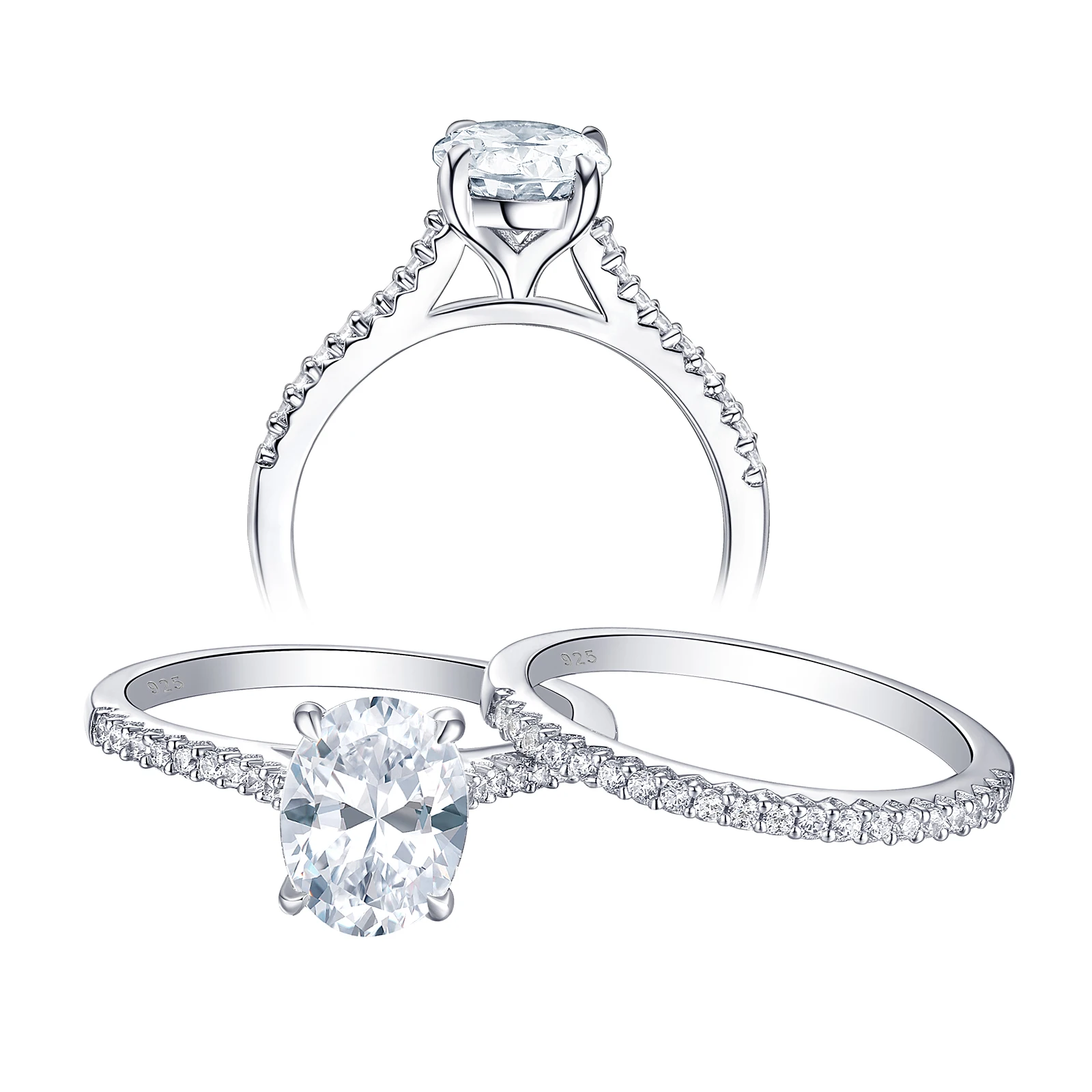 Newshe 2 шт. 925 пробы Серебряный набор обручальных колец 1.9Ct овальная форма AAAAA циркон