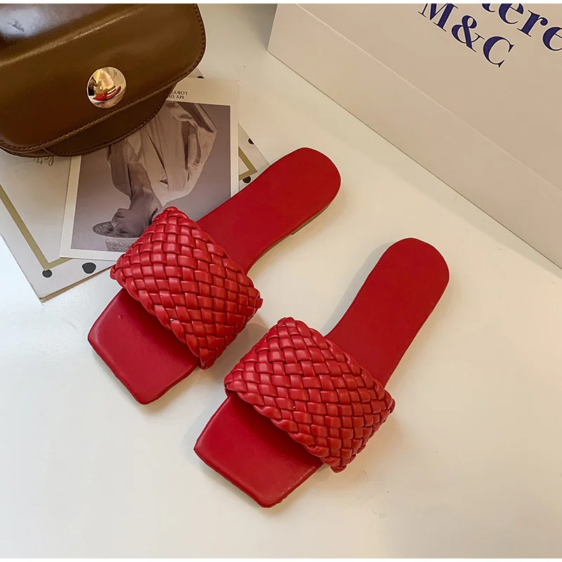

Women Flip Flops Summer Slippers Ladies Square Toe Sandals Slipper Casual Beach Weave Flat Shoes Female Slip On Shoe New Fashion
