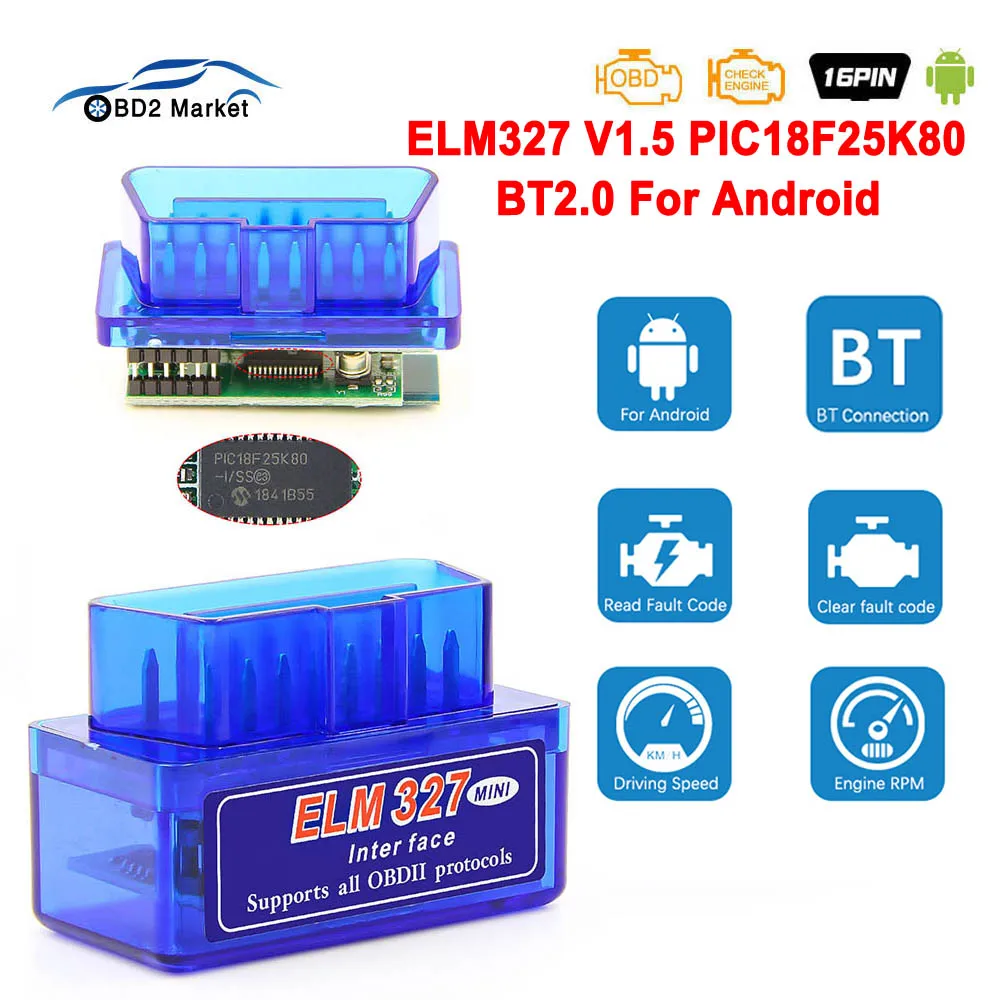 

Мини сканер ELM327 V1.5 OBD2 PIC18F25K80 для двигателя OBD 2 OBDII ELM 327 в 1 5 автомобильный диагностический адаптер Bluetooth-совместимый автомобильный инструмент