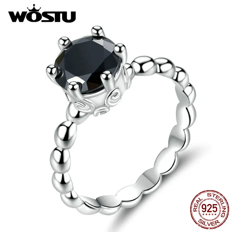 WOSTU, Европейское черное Кристальное серебряное кольцо, бренд, циркон, обручальное кольцо для женщин, модное ювелирное изделие, подарки FB7221