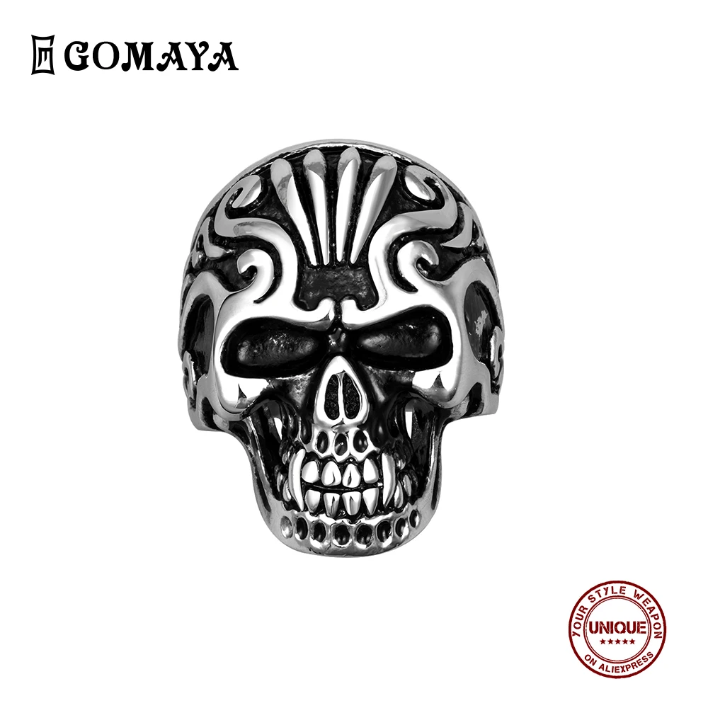 

GOMAYA Vintage Skull Patterned Biker Gothic Men's Ring 316L Stainless Steel Punk Hip Hop Ring Titanium Party Fashion Jewelry