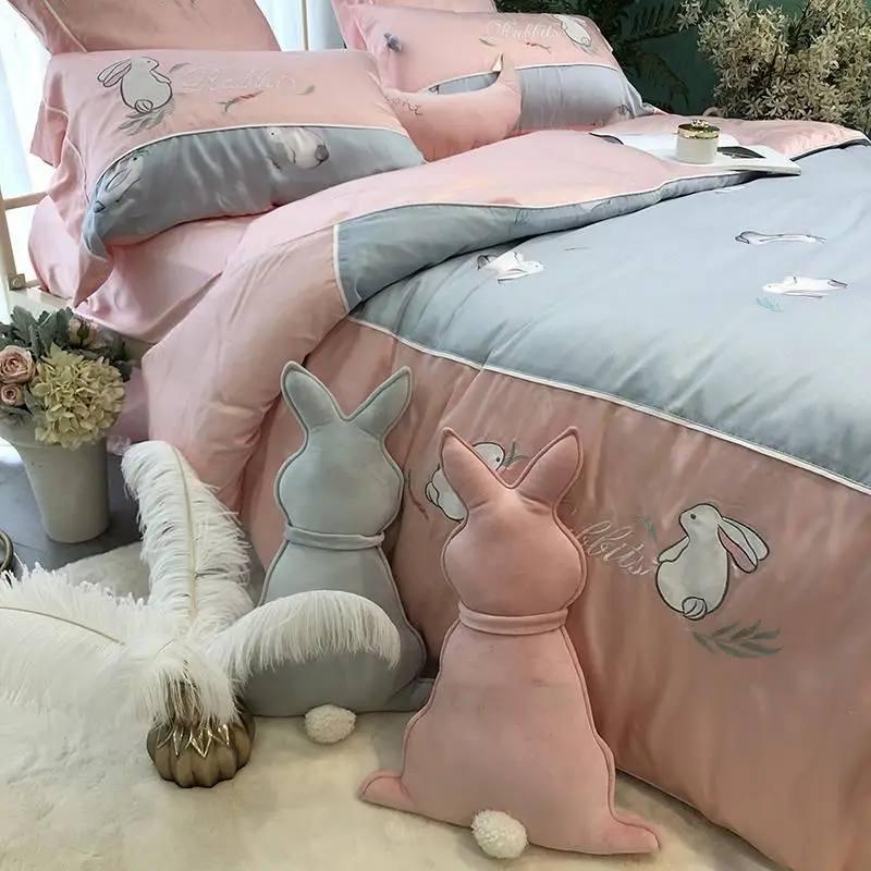 

43 Dogs Rabbit Cute Bedding Sets Queen King Size Duvet Cover Sets Girls Gift Animal 100% Tencel Bamboo Ultra Soft Bed sheet set