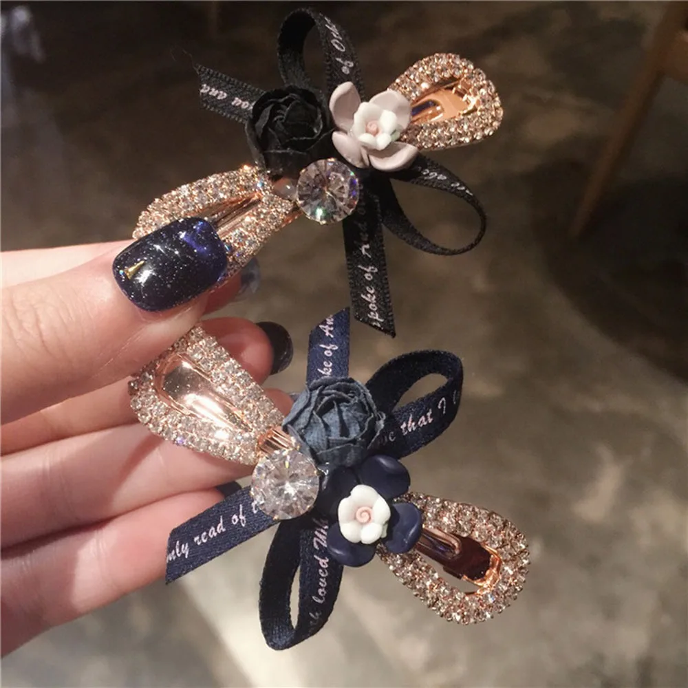 Корейский Модный цветочный зажим для волос со стразами и бантом блестящие стразы