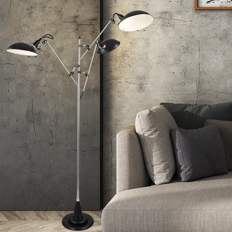 저렴한 현대 검은 금속 플로어 램프 바 빌라 호텔 홈 거실 독서 조명 옆에 침실 LED 서스펜션 램프 FA157