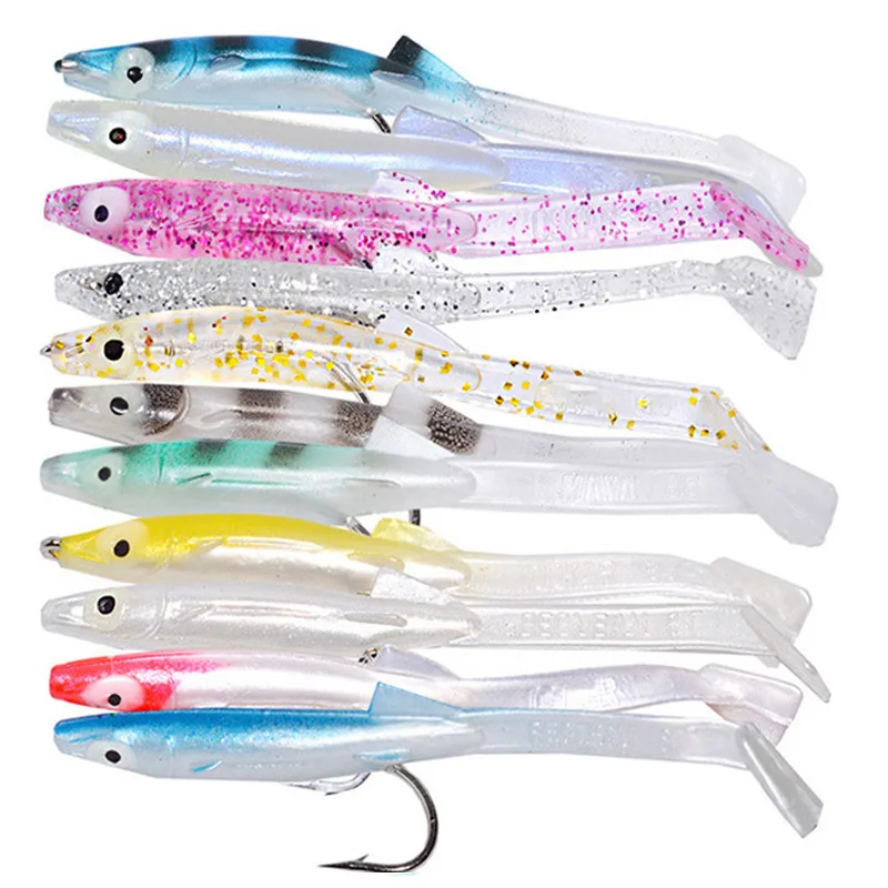 

6pcs/lot Fishing Lure Fish Eel Lure white Blue Soft Baits with hook 8cm 2.3g Small Fish Eel Artificial bait Pesca Leurre